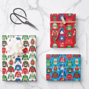Ugly Sweater Wrapping Paper Flat Sheet Set 3 Geschenkpapier Set