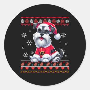 Ugly Sweater X-mas Santa Miniature Schnauzer Dog C Runder Aufkleber