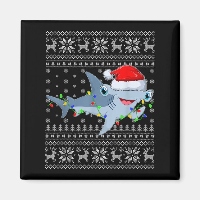 Ugly Sweater Xmas Lights Santa Hammerhead Shark Ch Magnet (Vorne)