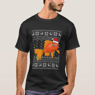 Ugly Sweater Xmas Lights Weihnachtsmannmütze Goldf T-Shirt