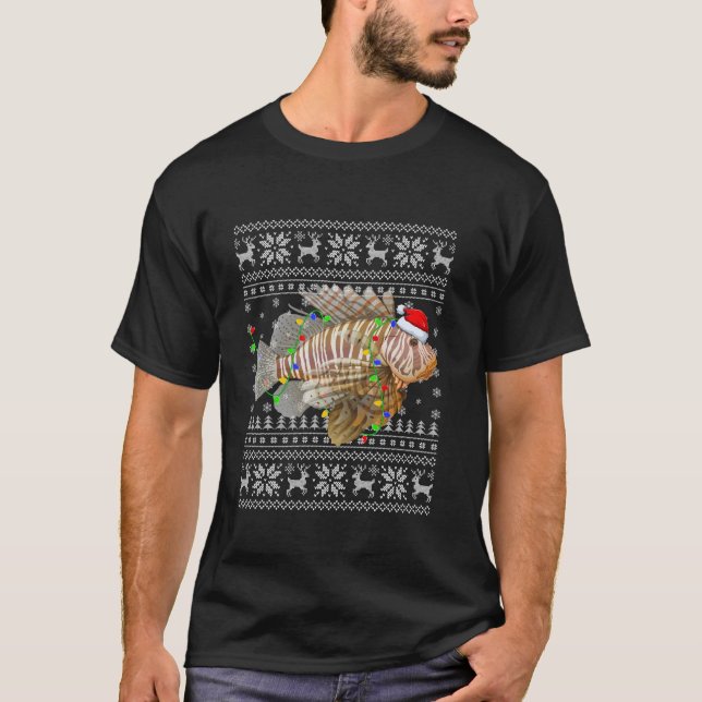 Ugly Sweater Xmas Lights Weihnachtsmannmütze Lionf T-Shirt (Vorderseite)