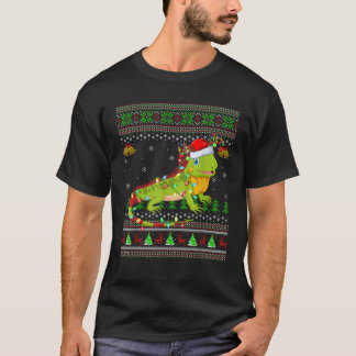 Ugly Sweater Xmas Lights Weihnachtsmannmütze Lizar T-Shirt