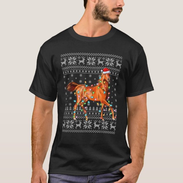 Ugly Sweater Xmas Lights Weihnachtsmannmütze Weihn T-Shirt (Vorderseite)