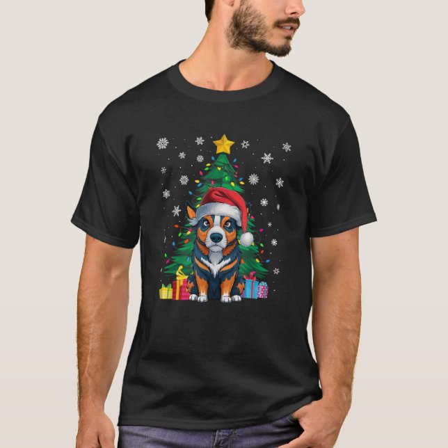 Ugly Sweater Xmas Tree Light Australian Cattle Dog T-Shirt (Vorderseite)
