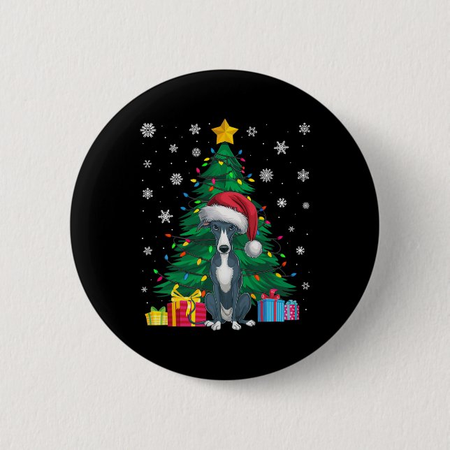 Ugly Sweater Xmas Tree Light Italian Greyhound Dog Button (Vorderseite)