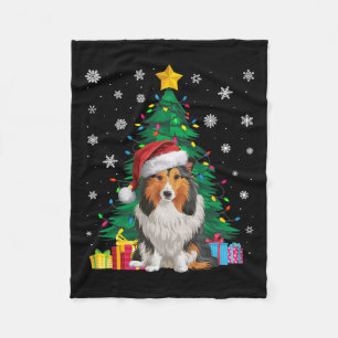 Ugly Sweater Xmas Tree Light Shetland Sheepdog Hun Fleecedecke