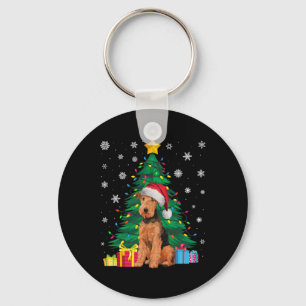 Ugly Sweater Xmas Tree Lights Airedale Terrier Dog Schlüsselanhänger