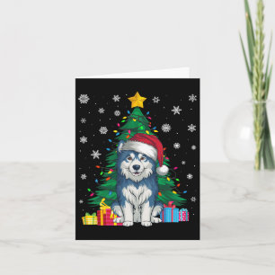 Ugly Sweater Xmas Tree Lights Alaskan Malamute Dog Karte