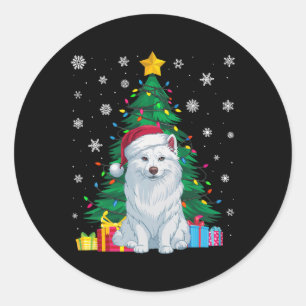 Ugly Sweater Xmas Tree Lights American Eskimo Dog Runder Aufkleber