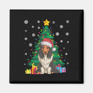 Ugly Sweater Xmas Tree Lights Bearded Collie Dog S Magnet