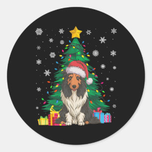 Ugly Sweater Xmas Tree Lights Bearded Collie Dog S Runder Aufkleber
