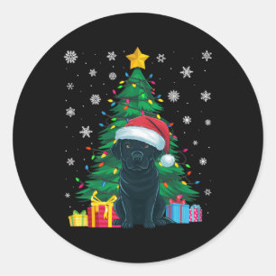 Ugly Sweater Xmas Tree Lights Black Labrador Hund Runder Aufkleber