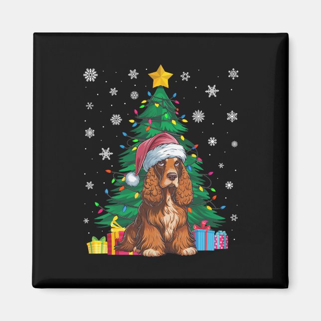 Ugly Sweater Xmas Tree Lights Er Spaniel Dog Santa Magnet (Vorne)
