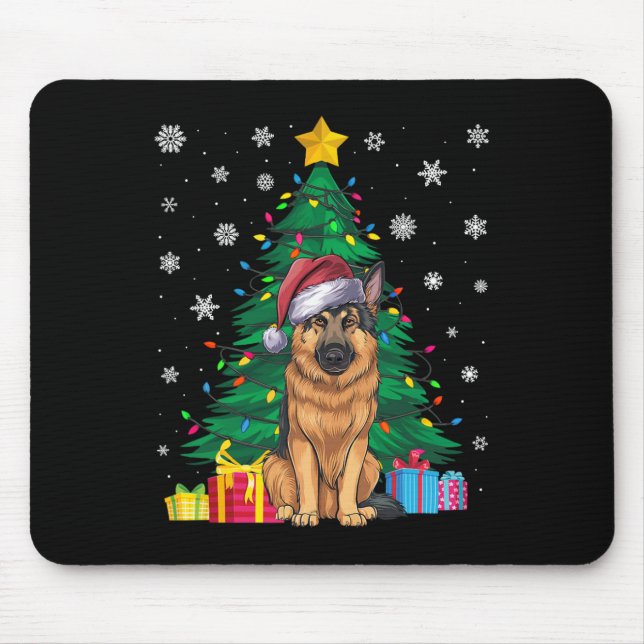 Ugly Sweater Xmas Tree Lights German Shepherd Dog Mousepad (Vorne)