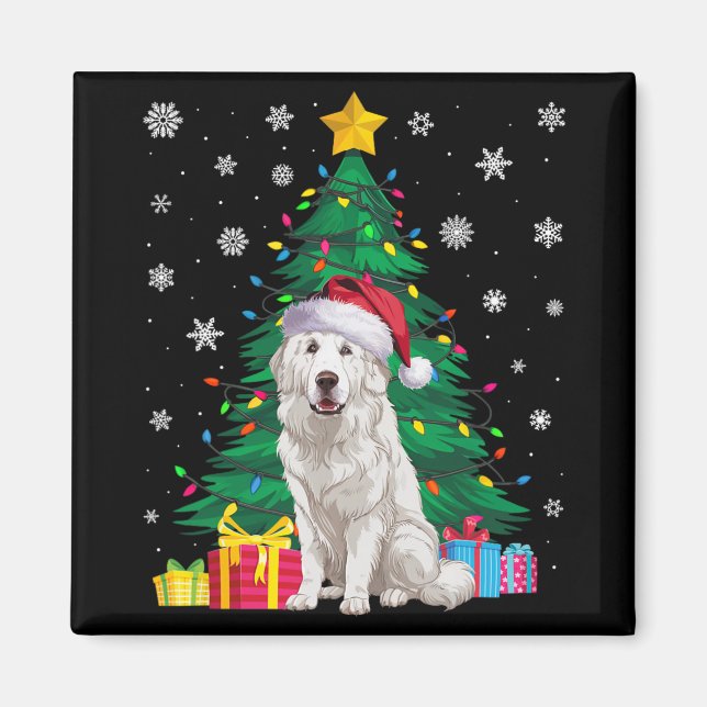 Ugly Sweater Xmas Tree Lights Great Pyrenäen Hund  Magnet (Vorne)