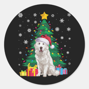 Ugly Sweater Xmas Tree Lights Great Pyrenäen Hund Runder Aufkleber