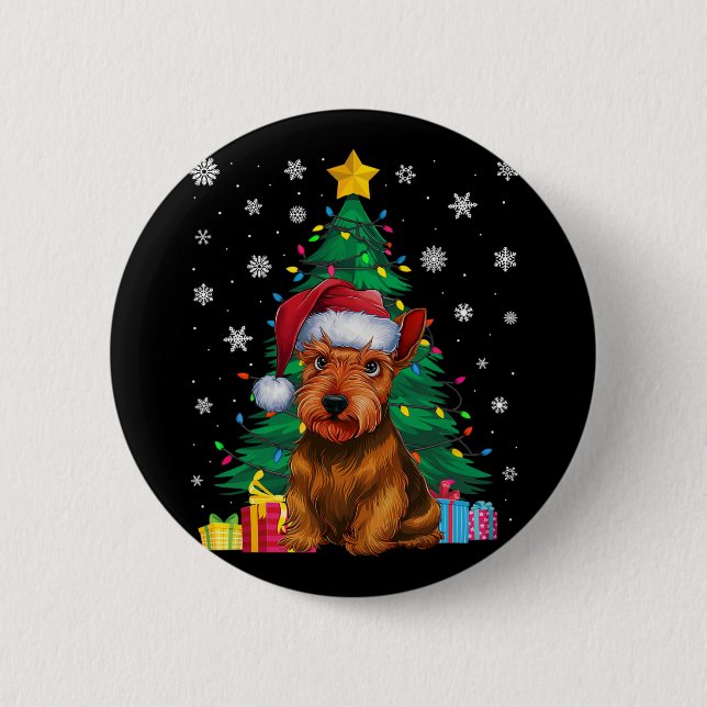 Ugly Sweater Xmas Tree Lights Scottish Terrier Dog Button (Vorderseite)