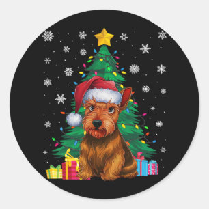 Ugly Sweater Xmas Tree Lights Scottish Terrier Dog Runder Aufkleber