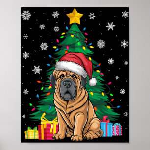 Ugly Sweater Xmas Tree Lights Tibetan Mastiff Dog Poster