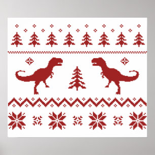 Ugly T-Rex Dinosaur Christmas Sweater Poster