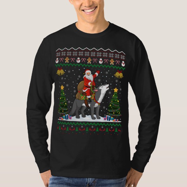 Ugly Wolf Xmas Geschenk Santa Riding Wolf Weihnach T-Shirt (Vorderseite)