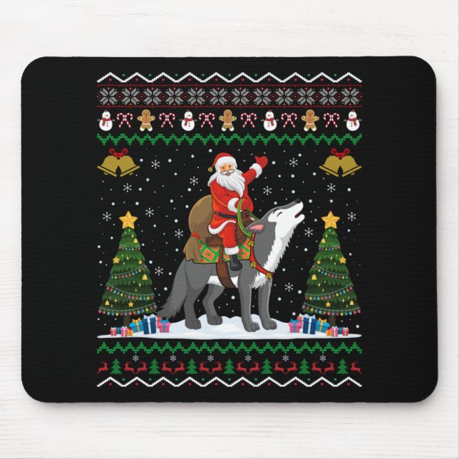Ugly Wolf Xmas Gift Santa Riding Wolf Christmas  Mousepad (Vorne)