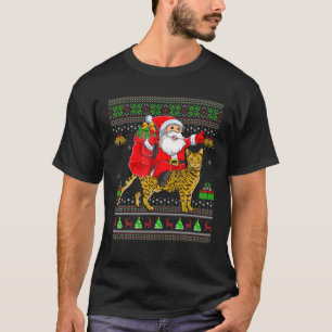 Ugly Xmas Funny Santa Claus Reiten Bengalische Kat T-Shirt