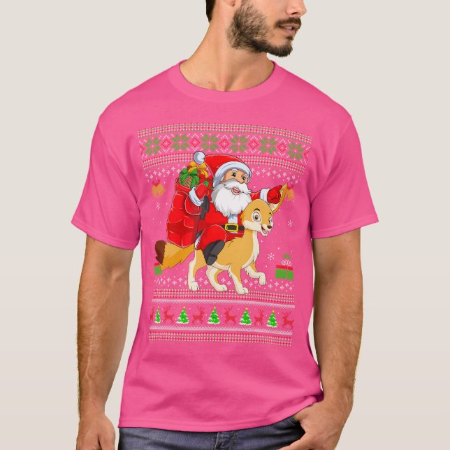 Ugly Xmas Funny Santa Claus Reiten Fennec Fox Chri T-Shirt (Vorderseite)