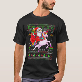 Ugly Xmas Funny Santa Claus Riding Collie Christma T-Shirt