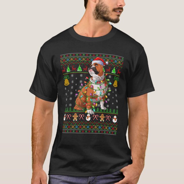 Ugly Xmas Lighting Santa English Bulldog Weihnacht T-Shirt (Vorderseite)