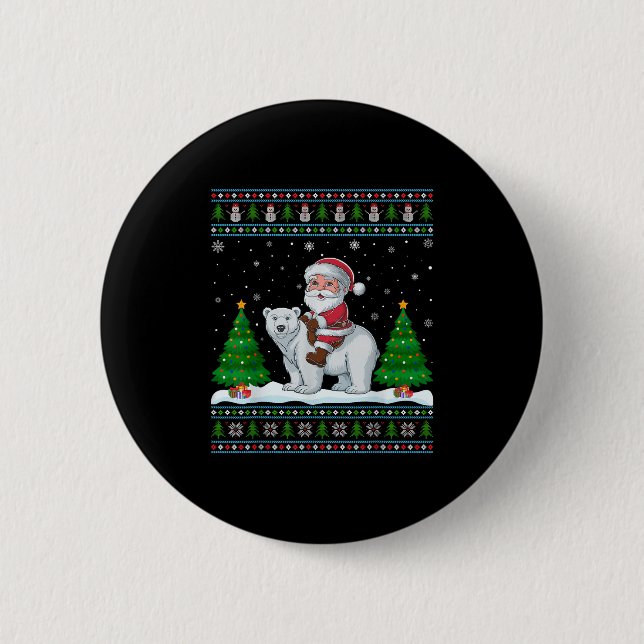 Ugly Xmas Lighting Tree Santa Riding Bär Chri Button (Vorderseite)