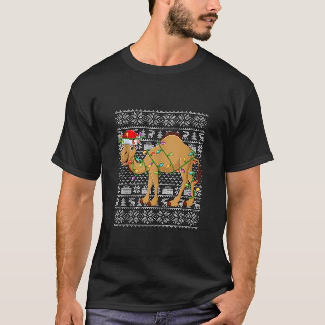 Ugly Xmas Lighting Weihnachtsmannmütze Camel Weihn T-Shirt (Vorderseite)