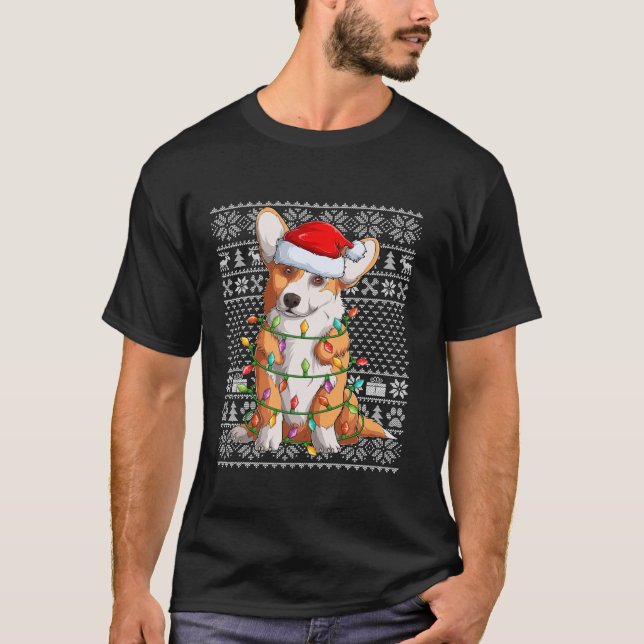 Ugly Xmas Lighting Weihnachtsmannmütze Corgi Dog W T-Shirt