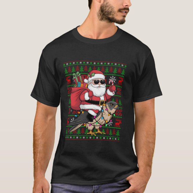Ugly Xmas Lights Funny Ride Falknerei T-Shirt (Vorderseite)