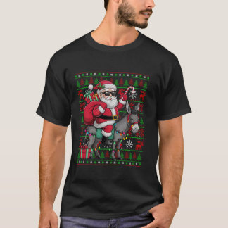 Ugly Xmas Lights Funny Santa Riding Donkey Weihnac T-Shirt