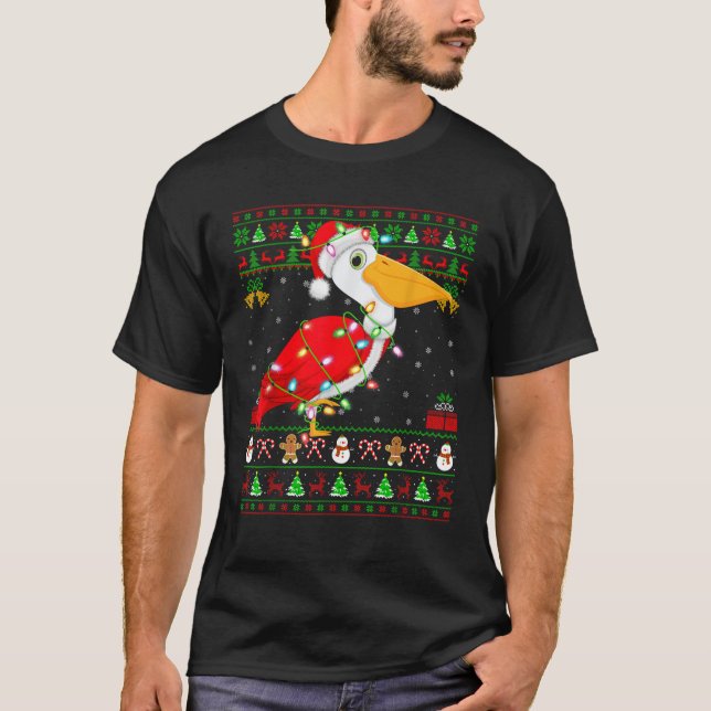 Ugly Xmas Lights Santa Costume Pelican Bird Christ T-Shirt (Vorderseite)