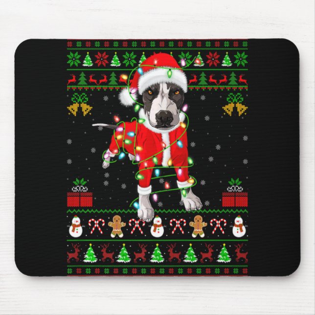 Ugly Xmas Lights Santa Tbull Dog Christmas T Shirt Mousepad (Vorne)