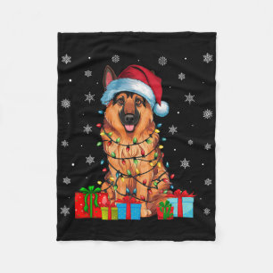 Ugly Xmas Lights Weihnachtsmannmütze German Shephe Fleecedecke