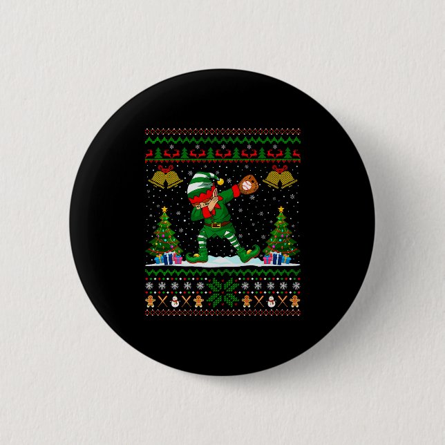 Ugly Xmas Pajamas Dabbing Elf Baseball Player Chri Button (Vorderseite)
