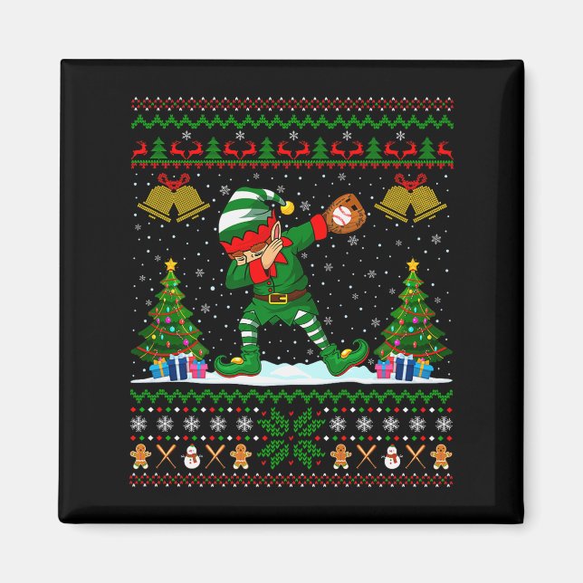 Ugly Xmas Pajamas Dabbing Elf Baseball Player Chri Magnet (Vorne)