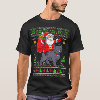 Ugly Xmas Santa Claus Riding Russian Blue Cat Chri T-Shirt