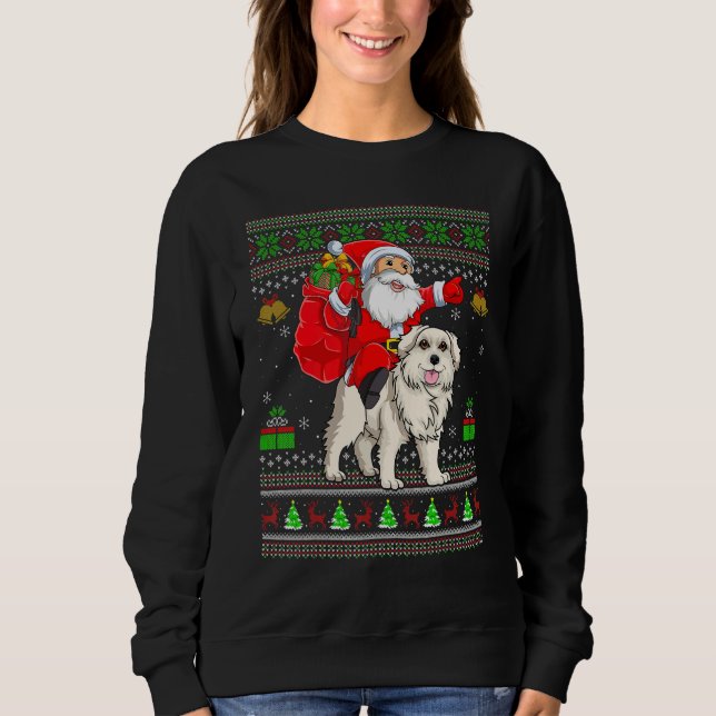 Ugly Xmas Santa Riding Great Pyrenees Dog Christma Sweatshirt (Vorderseite)
