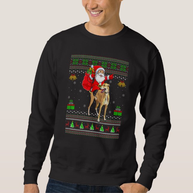 Ugly Xmas Santa Riding Greyhound Dog Christmas Sweatshirt (Vorderseite)