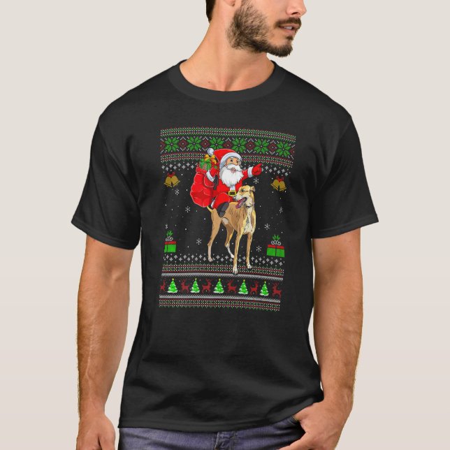 Ugly Xmas Santa Riding Greyhound Dog Christmas T-Shirt (Vorderseite)