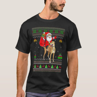 Ugly Xmas Santa Riding Greyhound Hund Weihnachten T-Shirt