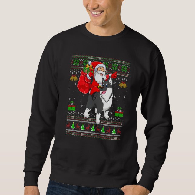 Ugly Xmas Santa Riding Malamute Dog Christmas Sweatshirt (Vorderseite)