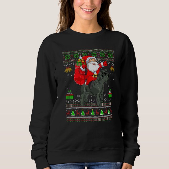 Ugly Xmas Santa Riding Miniature Schnauzer Dog Chr Sweatshirt (Vorderseite)