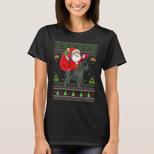 Ugly Xmas Santa Riding Miniature Schnauzer Dog Chr T-Shirt (Vorderseite)