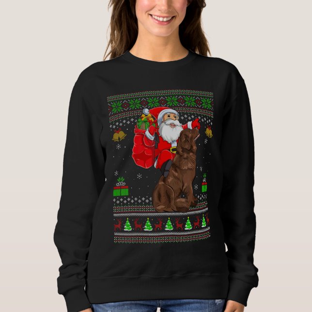 Ugly Xmas Santa Riding Newfoundland Dog Christmas Sweatshirt (Vorderseite)