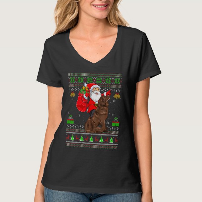 Ugly Xmas Santa Riding Newfoundland Dog Christmas T-Shirt (Vorderseite)